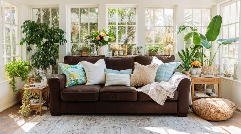 15 Summer-Ready Living Rooms with Dark Brown Couches