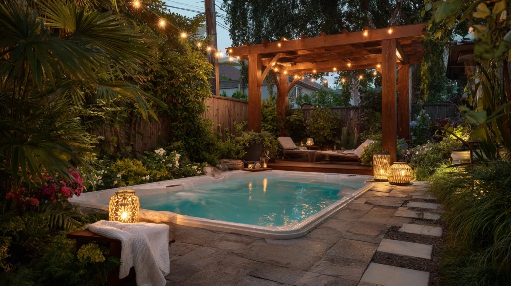 zainy A stylish backyard hot tub retreat framed by a wooden p a2c4fbd5 31e9 4e9f 840a 98c5299ba2b9 2