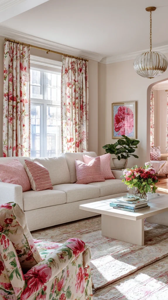 14 Pink Floral Living Room Decor Ideas for a Fresh Elegant Look 10 fr 8 2