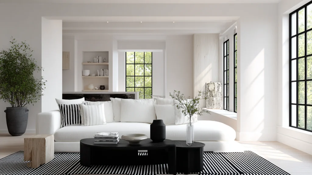 zainy A crisp modern summer interior scene featuring a black 399c19da cebc 4663 b1fc d0b639224548 2