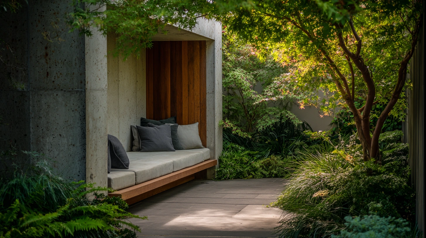 zainy A wide modern garden scene featuring a thoughtfully des 9dfe7a05 ee07 4579 8c5e 362eaaaa92b9 1