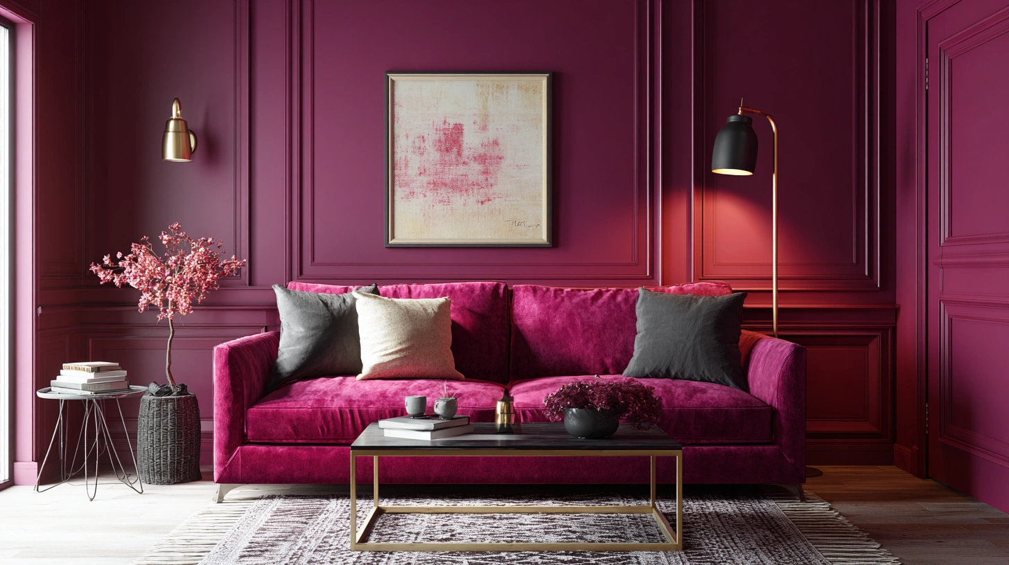 zainy A striking modern living room bathed in rich magenta to 90e798c7 795a 454f b3b3 d847e8a1987d 1