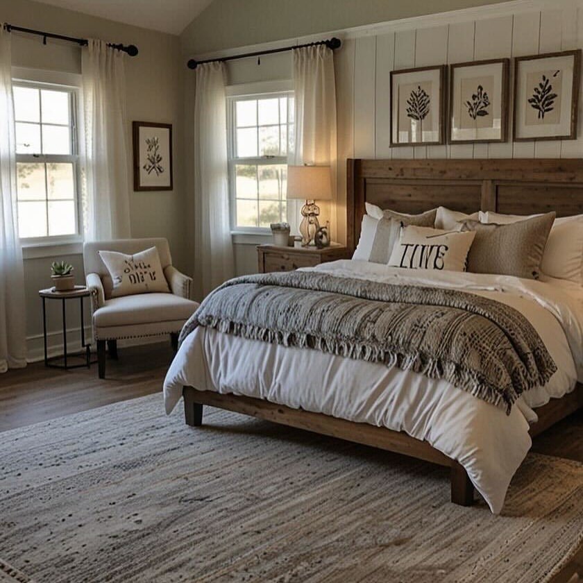 Share your thoughts on this farmhouse bedroom 👇⠀Credit Pinterestfarmhouseaninterior farmho