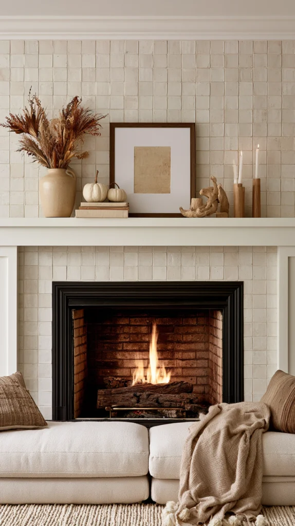 How to Style a Fireplace Mantel for Autumn 7 zainy 6.7. Incorporate an Unexpected Texture A modern firepla 77612074 d60b 419f 98f6 b163f6d9700e 3