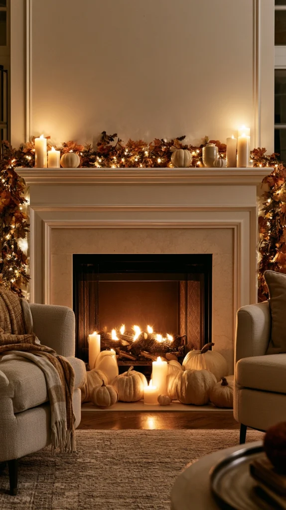 How to Style a Fireplace Mantel for Autumn 8 zainy 7.10. Consider Evening Lighting A cozy modern fireplace dca6406d 6430 46bc 8dd2 cb02fccbe2e1 3