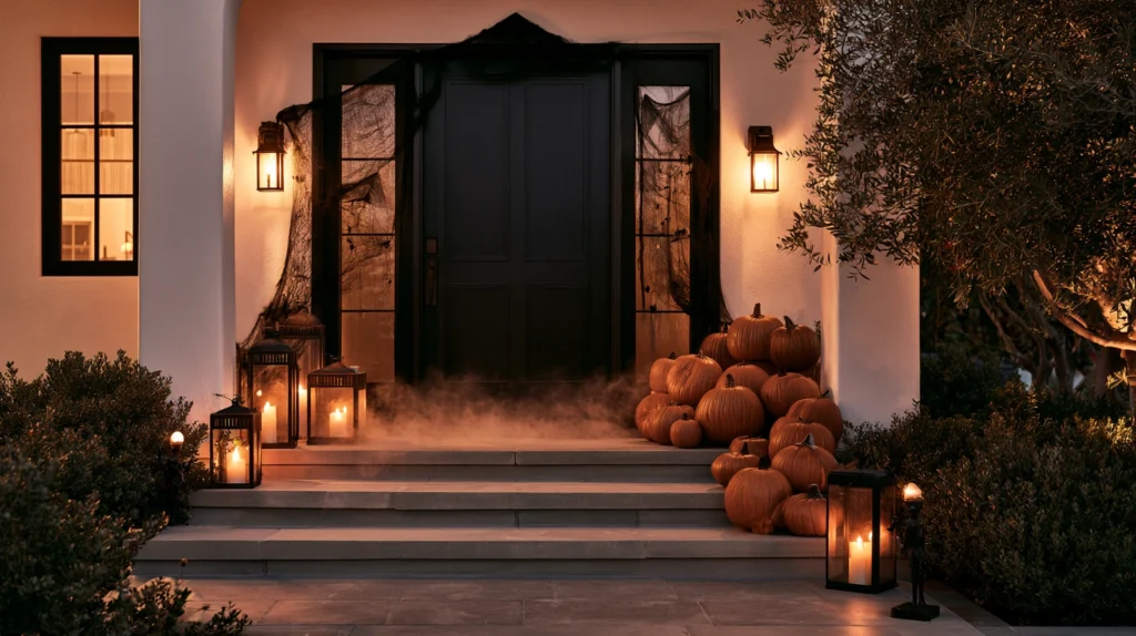 12 Halloween Entryway Ideas That Set the Mood 2 zainy A modern Halloween entryway designed to create an unfor c11f78a8 137f 4f1c badc 836614fdab7a 2